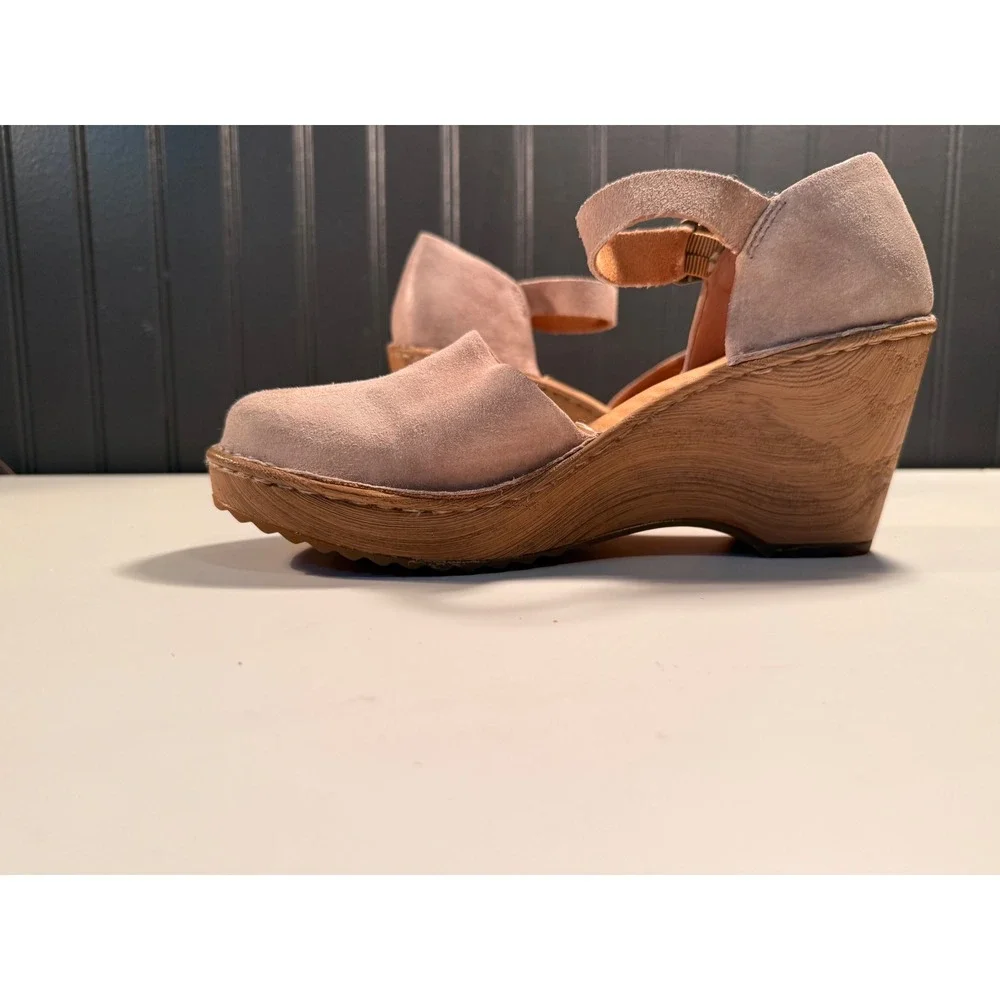 Born Womens Suede Leather Wedge Sandals Ankle Strap Blush Pink BR0040179 Size 8M